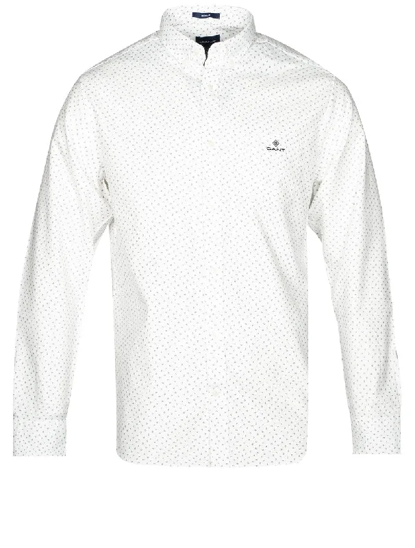 Men's Graphic - Printed Casual Shirts with Pop - Culture References for a Fun and Stylish LookRegular Fit Micro Print Oxford Button-down Shirt White Men's Graphic - Printed Casual Shirts with Pop - Culture References for a Fun and Stylish LookRegular Fit Micro Print Oxford Button-down Shirt White
