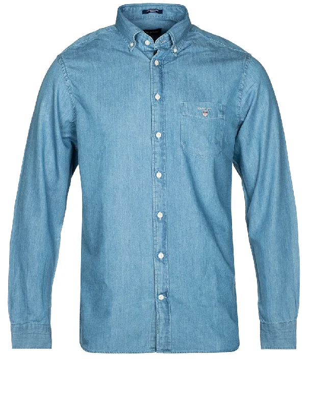 Men's Sustainable Recycled Material Casual Shirts for Eco - Conscious ConsumersRegular Indigo B/D Semi Light Blue Men's Sustainable Recycled Material Casual Shirts for Eco - Conscious ConsumersRegular Indigo B/D Semi Light Blue