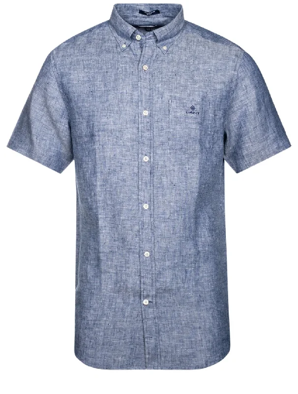 Men's Wrinkle - Resistant Polyester Blend Casual Shirts for Easy Travel and MaintenanceRegular Linen Short Sleeve Shirt Persian Blue Men's Wrinkle - Resistant Polyester Blend Casual Shirts for Easy Travel and MaintenanceRegular Linen Short Sleeve Shirt Persian Blue