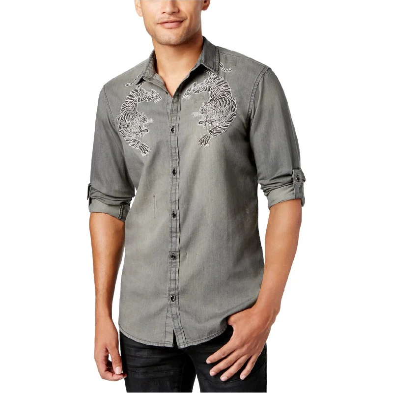 Men's Button - Down Oxford Casual Shirts in Crisp White for a Classic and Versatile StyleI-N-C Mens Embroidered Bengal Tiger Button Up Shirt Men's Button - Down Oxford Casual Shirts in Crisp White for a Classic and Versatile StyleI-N-C Mens Embroidered Bengal Tiger Button Up Shirt