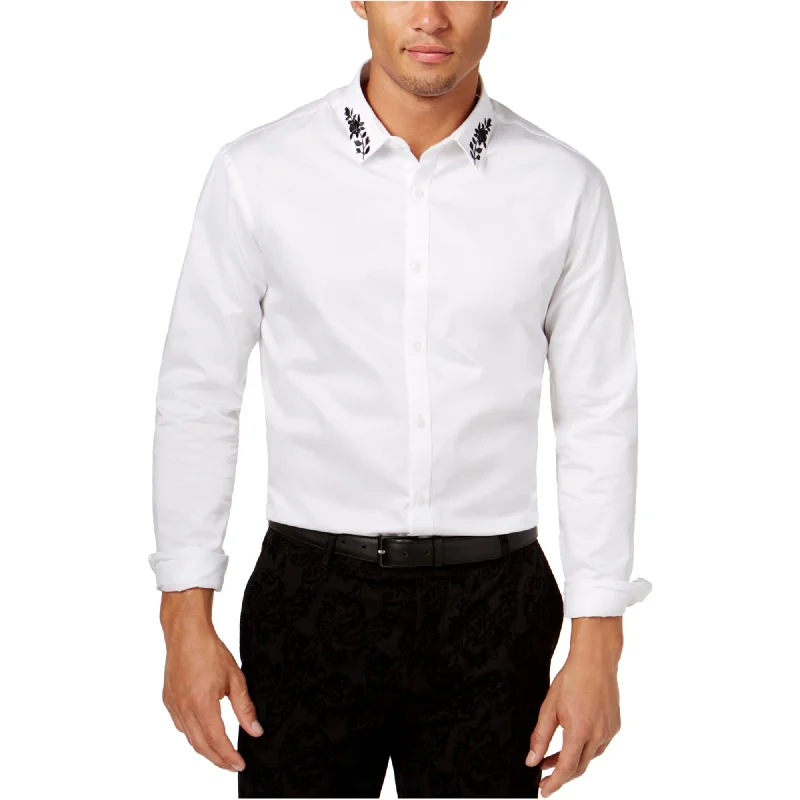 Plus Size Men's Striped Chambray Casual Shirts with a Spread Collar for a Preppy AppearanceI-N-C Mens Embroidered Button Up Shirt Plus Size Men's Striped Chambray Casual Shirts with a Spread Collar for a Preppy AppearanceI-N-C Mens Embroidered Button Up Shirt