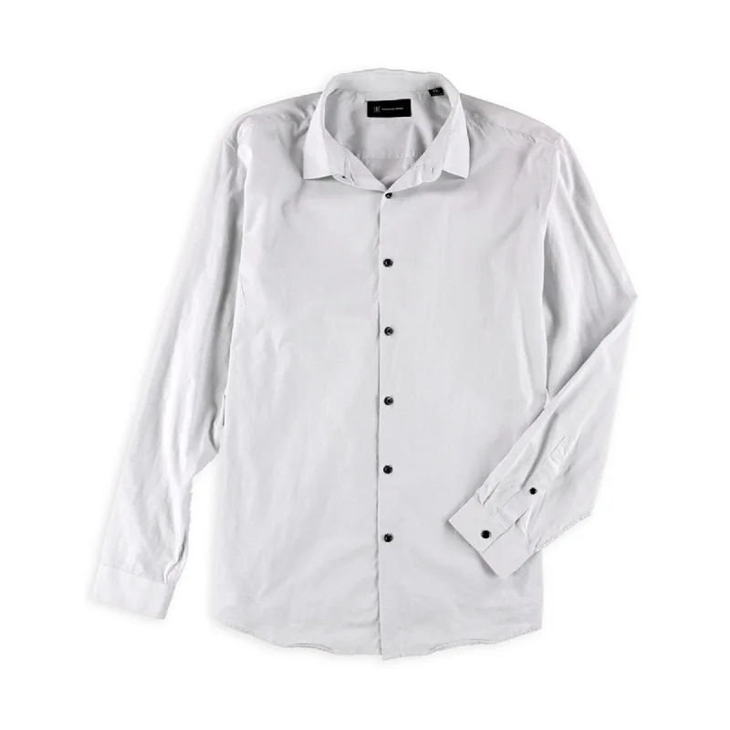 Men's Two - Tone Contrast Panel Casual Shirts in White and Navy for a Stylish and Eye - Catching DesignI-N-C Mens Solid Button Up Shirt, Grey, X-Large