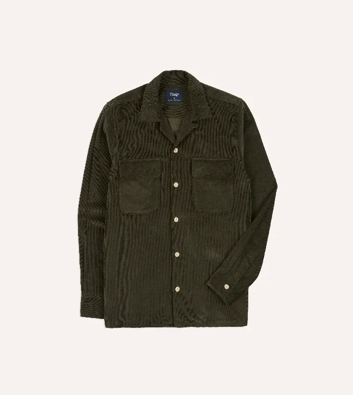 Men's Embroidered Detail Casual Shirts in Beige for a Touch of EleganceKhaki Corduroy Camp Collar Long Sleeve Shirt Men's Embroidered Detail Casual Shirts in Beige for a Touch of EleganceKhaki Corduroy Camp Collar Long Sleeve Shirt