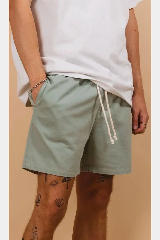 Men's elastic waistband lounge shorts for lazy weekends at homeKore studios thomas twill short- sage Men's elastic waistband lounge shorts for lazy weekends at homeKore studios thomas twill short- sage