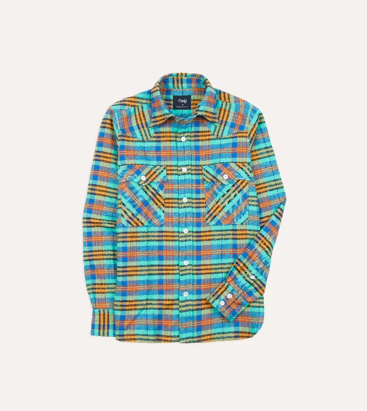 Men's Distressed Denim Casual Shirts with Frayed Edges for a Trendy and Rugged LookLight Blue Check Brushed Cotton Two-Pocket Western Shirt Men's Distressed Denim Casual Shirts with Frayed Edges for a Trendy and Rugged LookLight Blue Check Brushed Cotton Two-Pocket Western Shirt