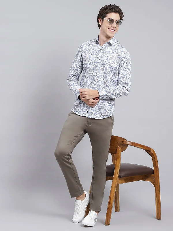 Men's Long - Line Oversized Casual Shirts in Dark Gray for a Relaxed and Modern LookMen Blue Printed Pure Cotton Shirt Men's Long - Line Oversized Casual Shirts in Dark Gray for a Relaxed and Modern LookMen Blue Printed Pure Cotton Shirt