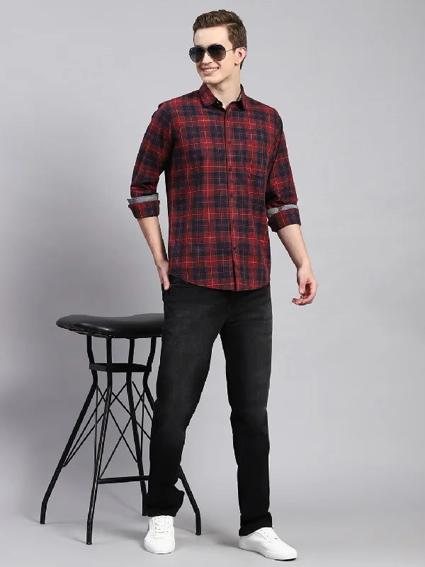 Men's Slim - Fit Printed Floral Casual Shirts in Pastel Colors for a Spring - Inspired VibeMen Maroon Check Shirt Men's Slim - Fit Printed Floral Casual Shirts in Pastel Colors for a Spring - Inspired VibeMen Maroon Check Shirt