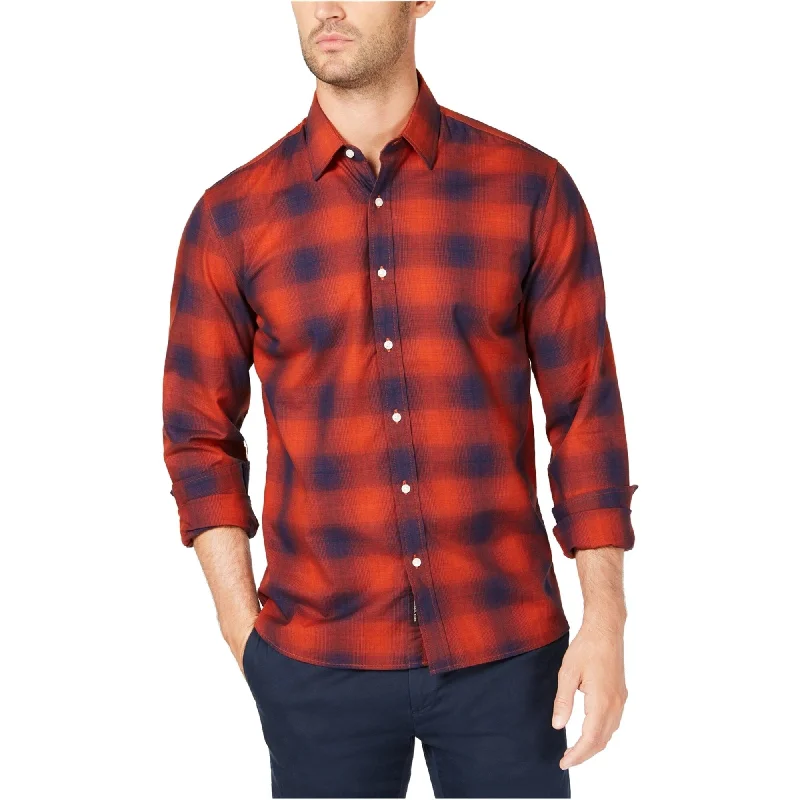 Men's Distressed Denim Casual Shirts with Frayed Edges for a Trendy and Rugged LookMichael Kors Mens Plaid Button Up Shirt, Orange, Small