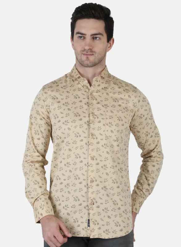 Men's Stretch - Fabric Casual Shirts in Navy Blue for a Comfortable and Flexible FitMen Beige Printed Shirt Men's Stretch - Fabric Casual Shirts in Navy Blue for a Comfortable and Flexible FitMen Beige Printed Shirt