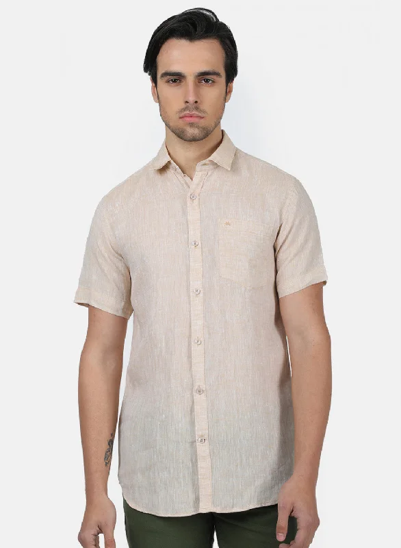 Men's Stretch - Fabric Casual Shirts in Navy Blue for a Comfortable and Flexible FitMen Beige Solid Shirts Men's Stretch - Fabric Casual Shirts in Navy Blue for a Comfortable and Flexible FitMen Beige Solid Shirts