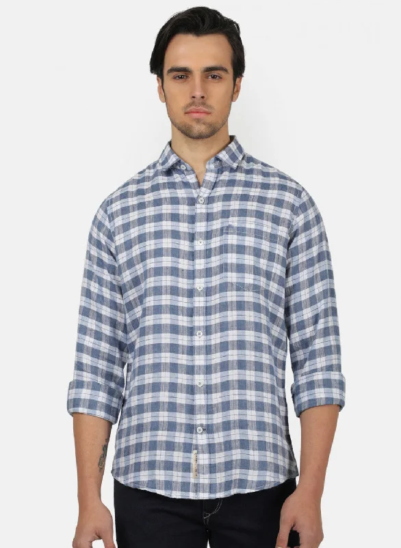 Men's Wrinkle - Resistant Polyester Blend Casual Shirts for Easy Travel and MaintenanceMen Blue Check Shirts
