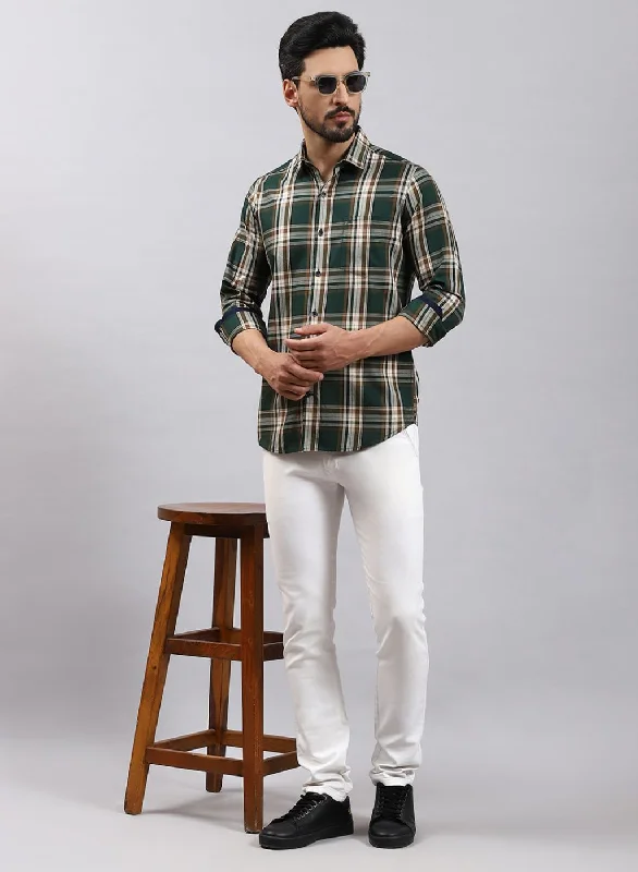 Men's Shearling - Lined Collar Casual Shirts in Brown for a Rustic and Warm AppealMen Green Check Pure Cotton Shirt Men's Shearling - Lined Collar Casual Shirts in Brown for a Rustic and Warm AppealMen Green Check Pure Cotton Shirt