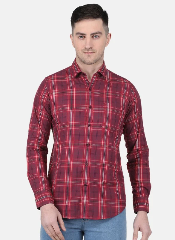 Men's Linen Blend Casual Shirts with Roll - Up Sleeves for a Summer Beach LookMen Maroon Check Shirt Men's Linen Blend Casual Shirts with Roll - Up Sleeves for a Summer Beach LookMen Maroon Check Shirt