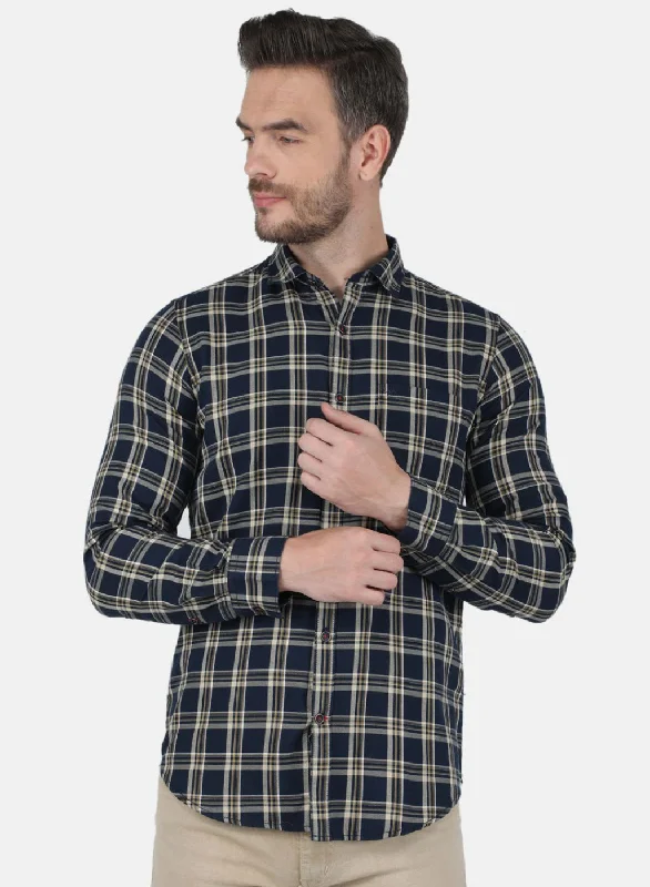 Men's Stretch - Fabric Casual Shirts in Navy Blue for a Comfortable and Flexible FitMen NAvy Blue Check Shirt Men's Stretch - Fabric Casual Shirts in Navy Blue for a Comfortable and Flexible FitMen NAvy Blue Check Shirt