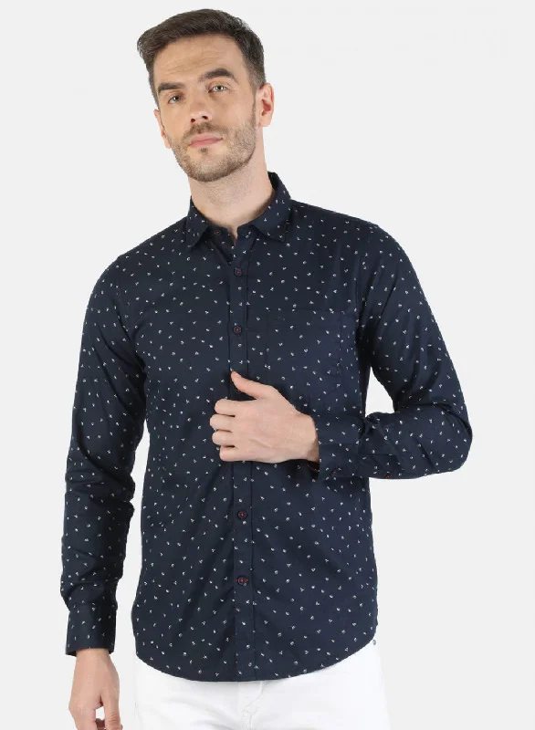 Men's Thermal - Lined Casual Shirts in Black for Added Warmth in Cold WeatherMen Navy Blue Printed Shirt Men's Thermal - Lined Casual Shirts in Black for Added Warmth in Cold WeatherMen Navy Blue Printed Shirt