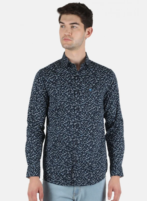 Men's Wrinkle - Resistant Polyester Blend Casual Shirts for Easy Travel and MaintenanceMen NAvy Blue Printed Shirt Men's Wrinkle - Resistant Polyester Blend Casual Shirts for Easy Travel and MaintenanceMen NAvy Blue Printed Shirt