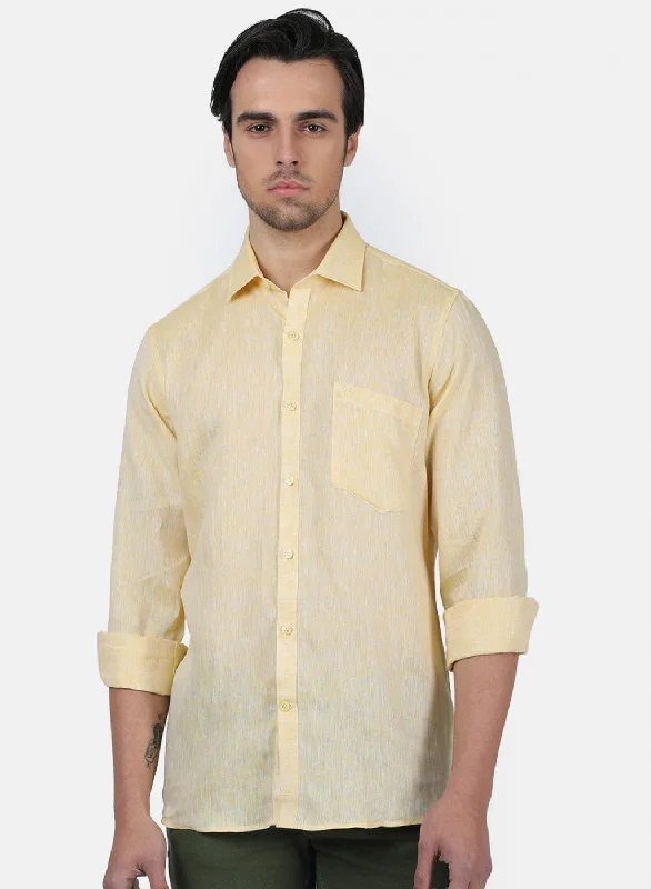 Plus Size Men's Striped Chambray Casual Shirts with a Spread Collar for a Preppy AppearanceMen Yellow Solid Shirts Plus Size Men's Striped Chambray Casual Shirts with a Spread Collar for a Preppy AppearanceMen Yellow Solid Shirts