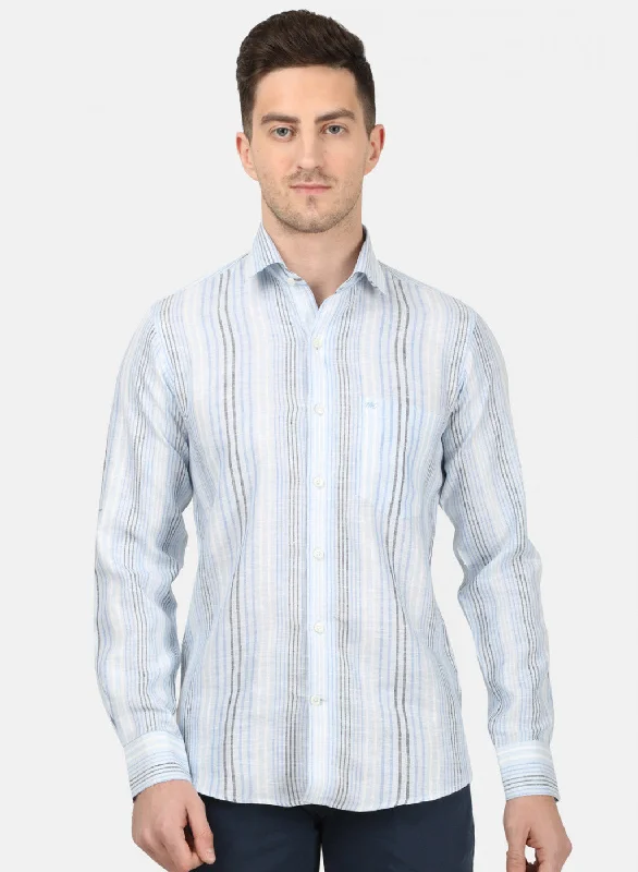 Men's Distressed Denim Casual Shirts with Frayed Edges for a Trendy and Rugged LookMens Blue Stripe Shirt