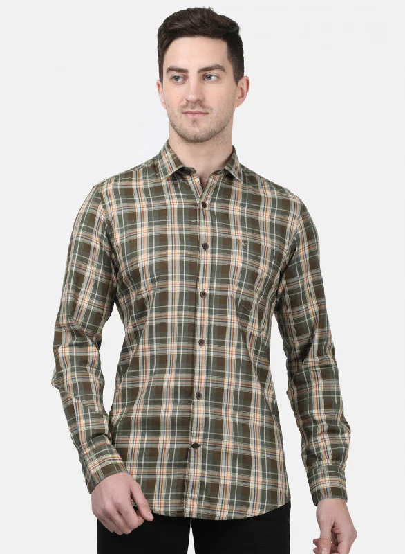 Men's Moisture - Wicking Performance Fabric Casual Shirts for Outdoor ActivitiesMens Olive Check Shirts