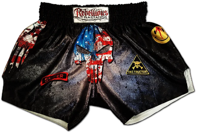 Men's breathable cotton athletic shorts for intense workoutsMuay Thai Boxing Shorts ★ D.I.L.L.I.G.A.F. Punisher Men's breathable cotton athletic shorts for intense workoutsMuay Thai Boxing Shorts ★ D.I.L.L.I.G.A.F. Punisher