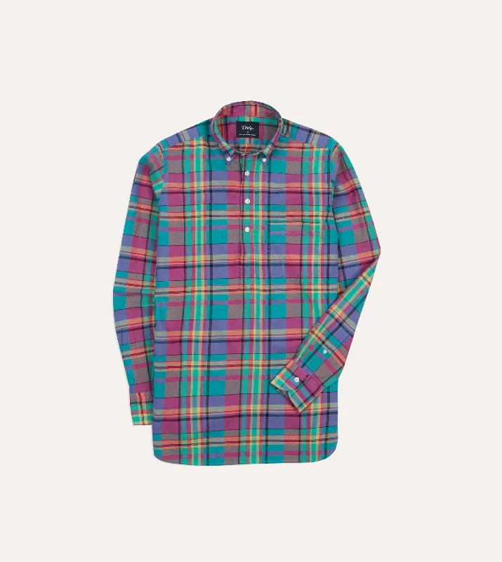 Men's Embroidered Detail Casual Shirts in Beige for a Touch of ElegancePink and Blue Madras Check Cotton Button-Down Popover Shirt Men's Embroidered Detail Casual Shirts in Beige for a Touch of ElegancePink and Blue Madras Check Cotton Button-Down Popover Shirt
