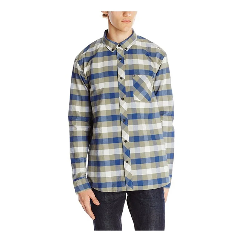 Men's Two - Tone Contrast Panel Casual Shirts in White and Navy for a Stylish and Eye - Catching DesignQuiksilver Mens Lotted Button Up Shirt, Green, Medium Men's Two - Tone Contrast Panel Casual Shirts in White and Navy for a Stylish and Eye - Catching DesignQuiksilver Mens Lotted Button Up Shirt, Green, Medium