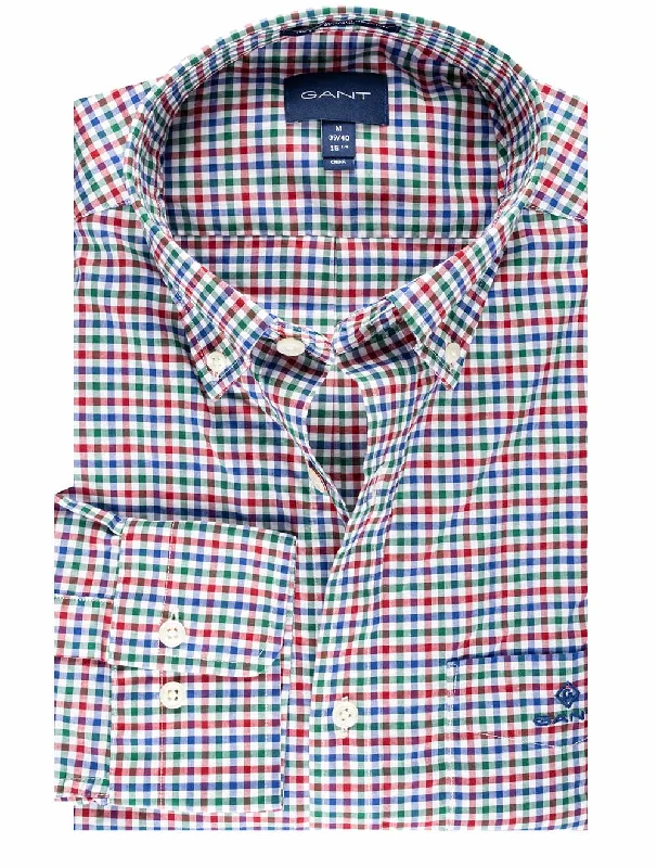 Plus Size Men's Striped Chambray Casual Shirts with a Spread Collar for a Preppy AppearanceRegular Fit 3-Color Gingham Broadcloth Shirt Mahogany Red