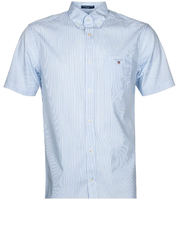 Men's Sustainable Recycled Material Casual Shirts for Eco - Conscious ConsumersReg Broadcloth Banker Button-down Short sleeve Capri Blue Men's Sustainable Recycled Material Casual Shirts for Eco - Conscious ConsumersReg Broadcloth Banker Button-down Short sleeve Capri Blue