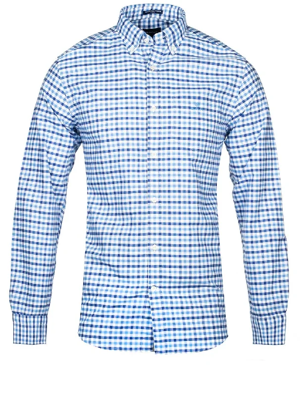 Men's Wrinkle - Resistant Polyester Blend Casual Shirts for Easy Travel and MaintenanceRegular Fit 2-Color Gingham Broadcloth Shirt Sailor Blue Men's Wrinkle - Resistant Polyester Blend Casual Shirts for Easy Travel and MaintenanceRegular Fit 2-Color Gingham Broadcloth Shirt Sailor Blue