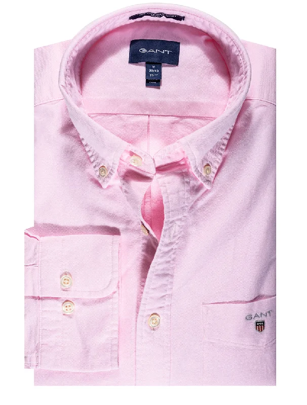 Men's Linen Blend Casual Shirts with Roll - Up Sleeves for a Summer Beach LookRegular Fit Oxford Shirt Light Pink