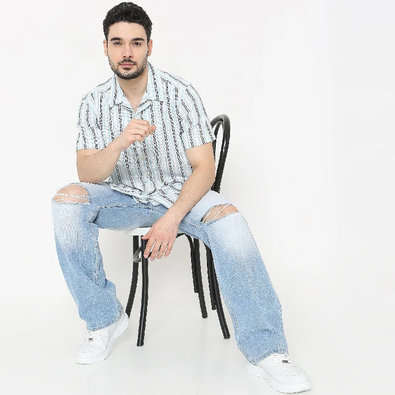 Men's Button - Down Oxford Casual Shirts in Crisp White for a Classic and Versatile StyleRegular Fit Striped Shirt Men's Button - Down Oxford Casual Shirts in Crisp White for a Classic and Versatile StyleRegular Fit Striped Shirt