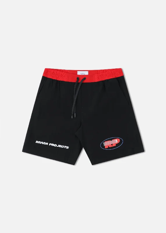 Men's high - waisted swim shorts with UPF protection for beach vacationsRIVVIA Rp motion daily ride short - Black/red Men's high - waisted swim shorts with UPF protection for beach vacationsRIVVIA Rp motion daily ride short - Black/red