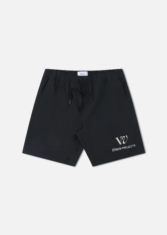 Men's zip - pocket canvas shorts for added functionality during travelRIVVIA Team vv beach short - Black Men's zip - pocket canvas shorts for added functionality during travelRIVVIA Team vv beach short - Black