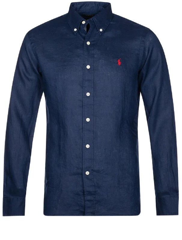 Men's Two - Tone Contrast Panel Casual Shirts in White and Navy for a Stylish and Eye - Catching DesignCustom Fit Linen Shirt Navy Men's Two - Tone Contrast Panel Casual Shirts in White and Navy for a Stylish and Eye - Catching DesignCustom Fit Linen Shirt Navy