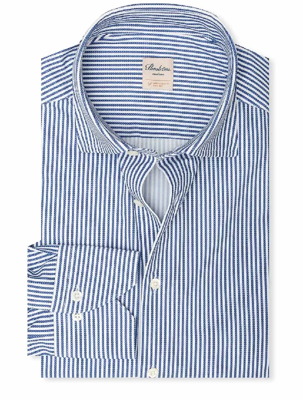 Men's Slim - Fit Printed Floral Casual Shirts in Pastel Colors for a Spring - Inspired VibeJersey Striped Stretch Shirt Blue Men's Slim - Fit Printed Floral Casual Shirts in Pastel Colors for a Spring - Inspired VibeJersey Striped Stretch Shirt Blue