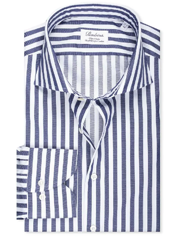 Men's Wrinkle - Resistant Polyester Blend Casual Shirts for Easy Travel and MaintenanceBarstripe Shirt Navy Men's Wrinkle - Resistant Polyester Blend Casual Shirts for Easy Travel and MaintenanceBarstripe Shirt Navy
