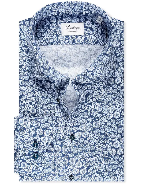 Men's Moisture - Wicking Performance Fabric Casual Shirts for Outdoor ActivitiesFloral Fitted Shirt Navy Men's Moisture - Wicking Performance Fabric Casual Shirts for Outdoor ActivitiesFloral Fitted Shirt Navy