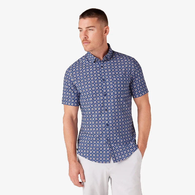 Men's Stretch - Fabric Casual Shirts in Navy Blue for a Comfortable and Flexible FitWhite Blooming Floral Men's Stretch - Fabric Casual Shirts in Navy Blue for a Comfortable and Flexible FitWhite Blooming Floral