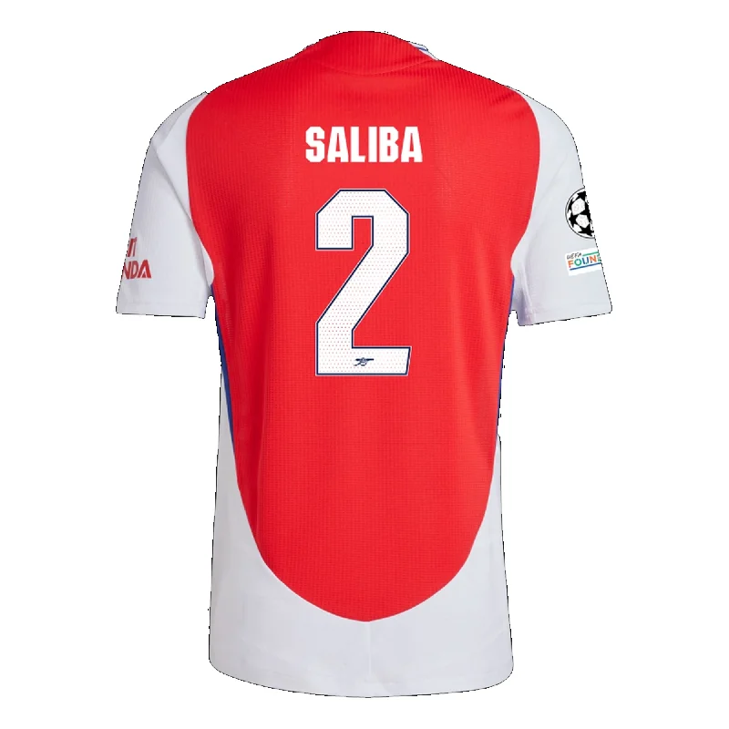 Men's Football Jerseys with Embroidered Club Badges for a Premium and Authentic Appealadidas Arsenal Authentic William Saliba Home Jersey w/ Champions League Patches 24/25 (Better Scarlet/White)