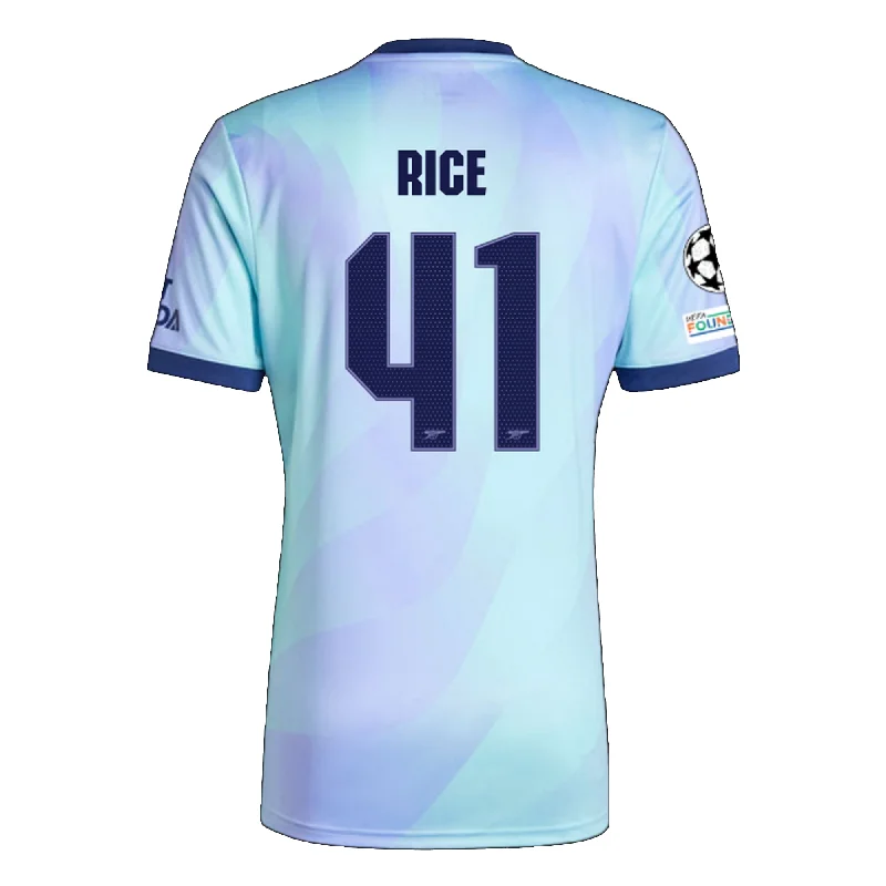 Men's Moisture - Wicking Lacrosse Jerseys with Mesh Panels for Optimal Performance on the Fieldadidas Arsenal Declan Rice Third Jersey w/ Champions League Patches 24/25 (Clear Aqua/Light Flash Purple)