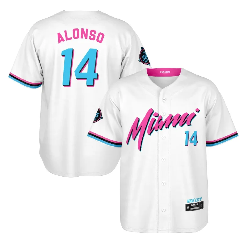 Men's Basketball Jerseys with Signature Player Logos for a Fan - Favorite LookAlonso - Miami Vice Home Jersey