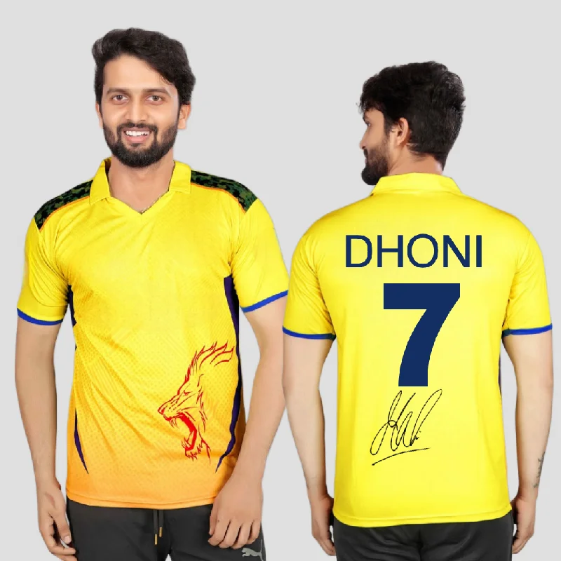 Men's Cycling Jerseys with Reflective Stripes for Safe and Stylish Rides at NightIPL CSK Dhoni Signature Edition official Jersey 2023-Fan Edition