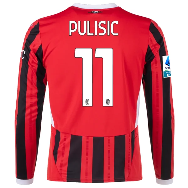 Men's Throwback Tennis Jerseys Inspired by Iconic Matches and PlayersPuma AC Milan Christian Pulisic Home Long Sleeve Jersey w/ Serie A Patch 24/25 (Red/Black)