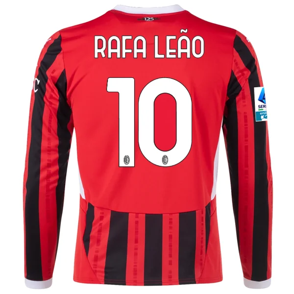 Men's Custom - Printed Baseball Jerseys with Player Names and Numbers for Personalized StylePuma AC Milan Rafa Leao Home Long Sleeve Jersey w/ Serie A Patch 24/25 (Red/Black)