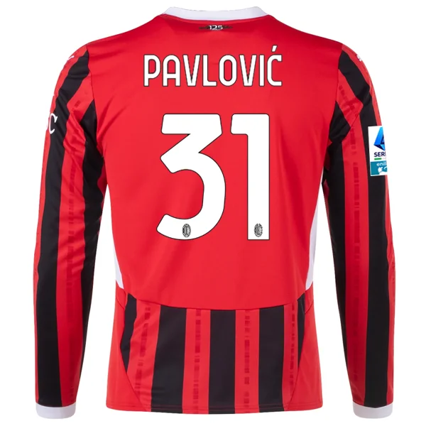 Men's Retro Hockey Jerseys with Classic Stripes and Logos for a Nostalgic Hockey AestheticPuma AC Milan Strahinja Pavlović Home Long Sleeve Jersey w/ Serie A Patch 24/25 (Red/Black)