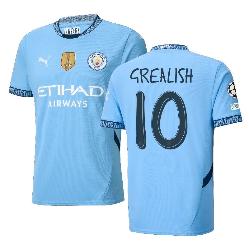 Men's Retro Hockey Jerseys with Classic Stripes and Logos for a Nostalgic Hockey AestheticPuma Manchester Jack Grealish Home Jersey w/ Champions League + Club World Cup Patch 24/25 (Team Light Blue/Marine Blue)