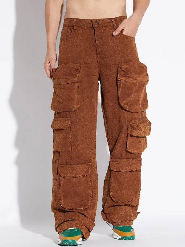 Men's Jeans with a Button - Fly for a Traditional and Classic AestheticBrown Super Baggy Cargo Denim Men's Jeans with a Button - Fly for a Traditional and Classic AestheticBrown Super Baggy Cargo Denim