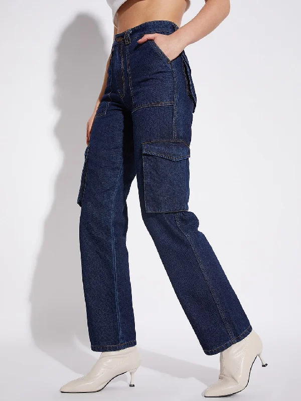 Men's Jeans with a Hidden Coin Pocket for Added ConvenienceDark Washed Cargo Unisex Carpenter Denim Men's Jeans with a Hidden Coin Pocket for Added ConvenienceDark Washed Cargo Unisex Carpenter Denim