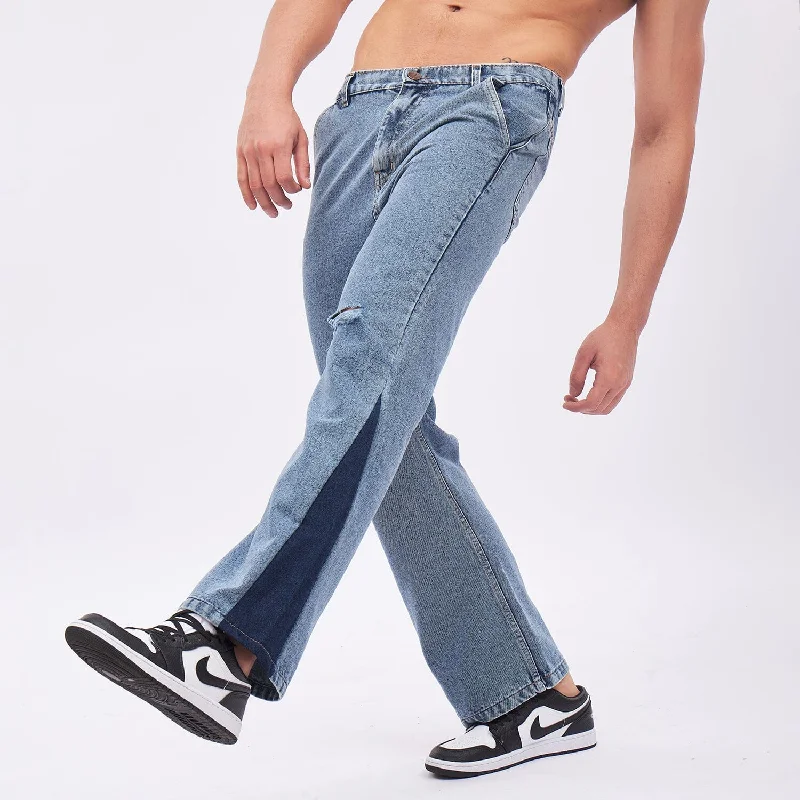 Men's Cargo Jeans with Multiple Pockets for a Practical and Outdoor - Friendly LookIce Contrast Boot Cut Flared Jeans Men's Cargo Jeans with Multiple Pockets for a Practical and Outdoor - Friendly LookIce Contrast Boot Cut Flared Jeans