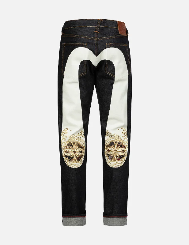 Men's Straight Leg Raw Denim Jeans for a Minimalist and Durable OptionKamon Brocade Applique Daicock Carrot-Fit Jeans #2017 Men's Straight Leg Raw Denim Jeans for a Minimalist and Durable OptionKamon Brocade Applique Daicock Carrot-Fit Jeans #2017